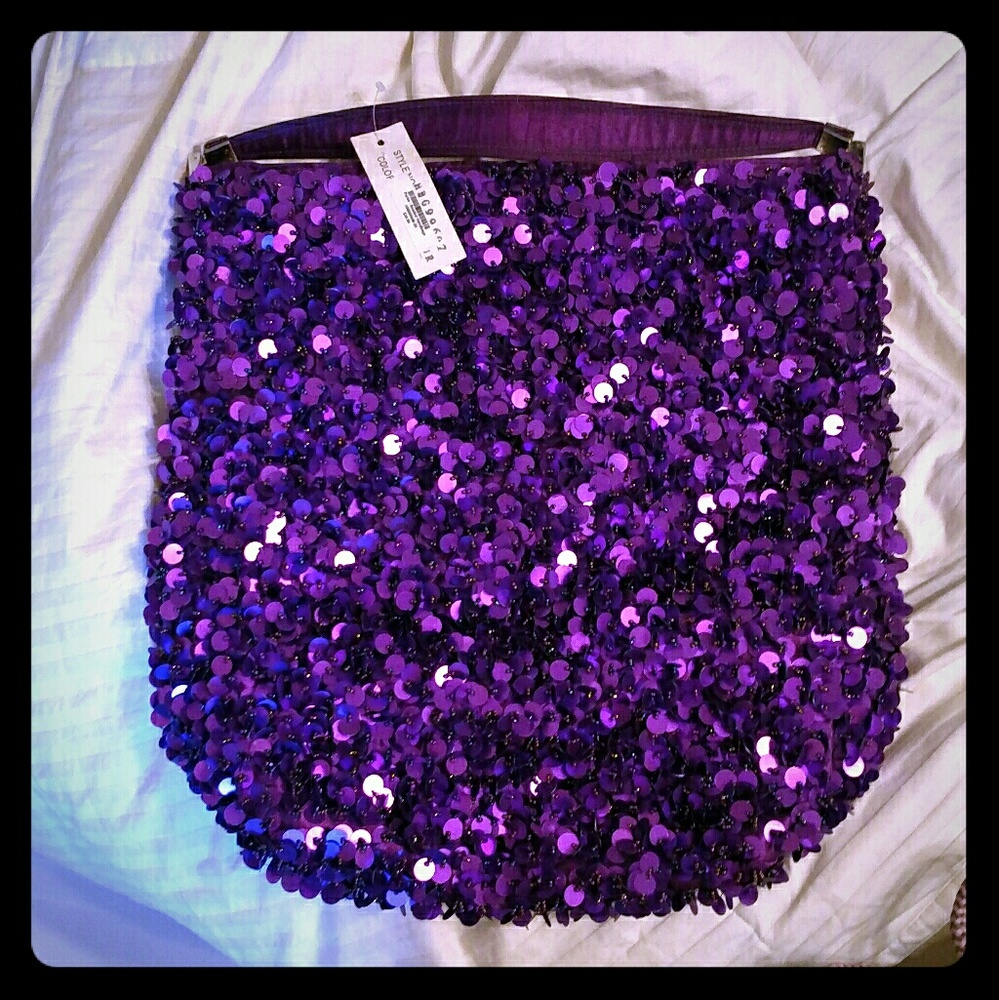 NWT Funky Disco Style Purple Sequin Beaded Handbag